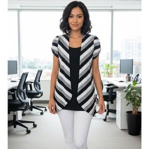 HEART SOUL: Striped Black and White Open Cardigan with built in shirt- Size M